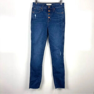 Madewell Distressed Exposed Button Fly 10" High Rise Skinny Jeans Raw Hem Sz 26